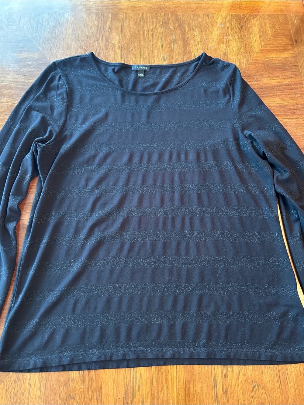 Talbots Black Striped Long Sleeve Knit Top